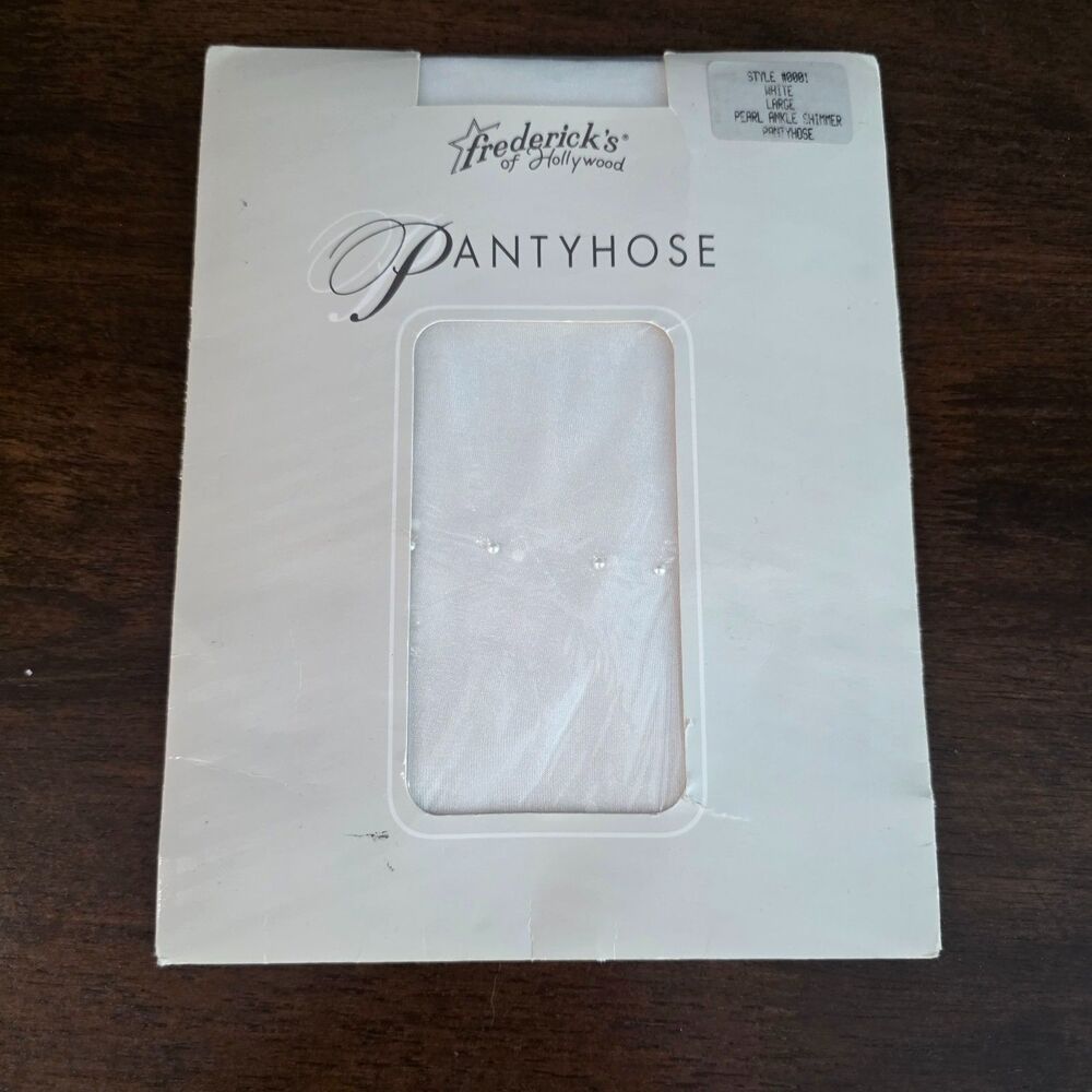 Vintage Y2K 1990s Fredrick's Of Hollywood Pearl Ankle Shimmer White L Pantyhose
